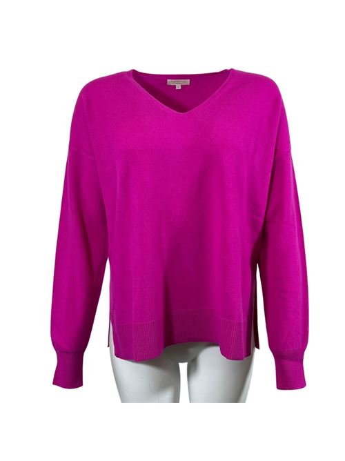 WOMEN'S V-NECK SWEATER ASYMMETRICAL CUT WITH SIDE SLITS FUCSIA ESSENTIEL STUDIO | LMD040FUXIA